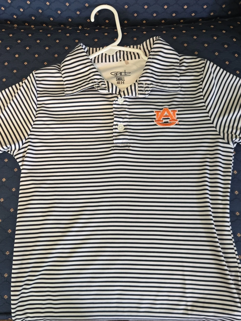 Striped Kids Polo Shirt with Auburn Logo - Small